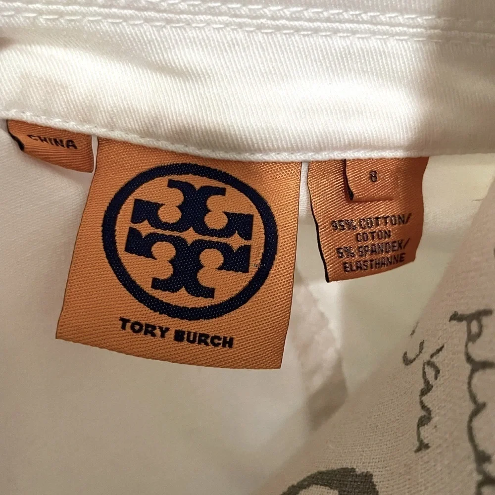 Tory Burch White Military Safari Utility Jacket Gold Buttons Size 8 🤍✨